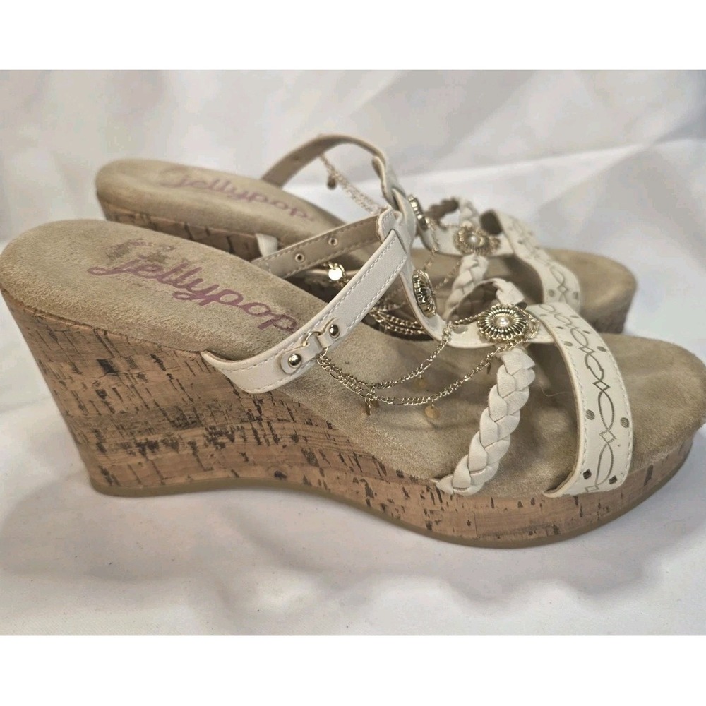 Jellypop Amelina Women's 8M Wedge Sandals Boho Cork Chain Embellished Tan